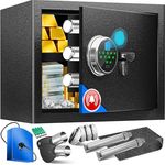 KESSER® Elektr. Tresor mit Fingerabdruck & Schlüssel M, 3x Doppelbolzenverriegelung, Notfallakku, Alarmfunktion, schwarz