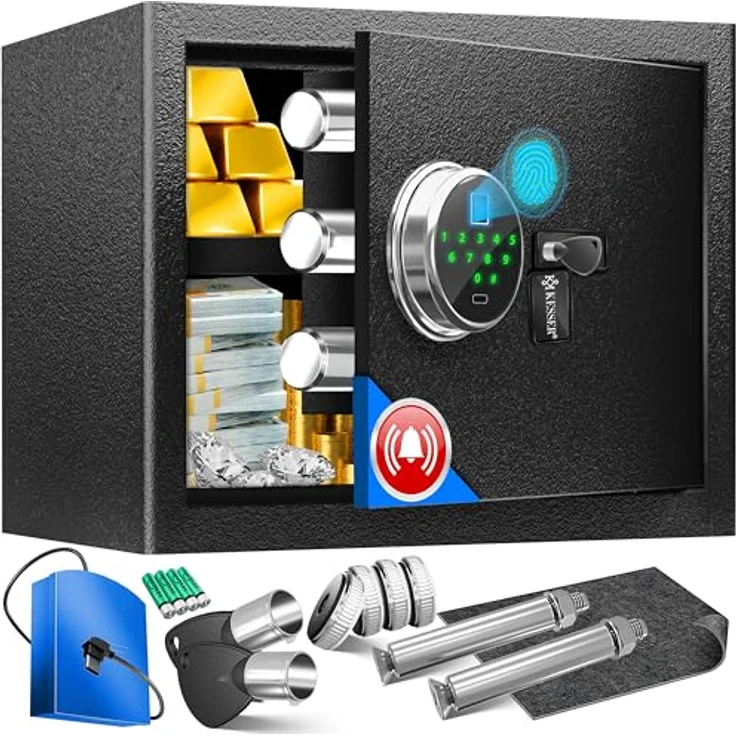 KESSER® Elektr. Tresor mit Fingerabdruck & Schlüssel M, 3x Doppelbolzenverriegelung, Notfallakku, Alarmfunktion, schwarz – Bild 1