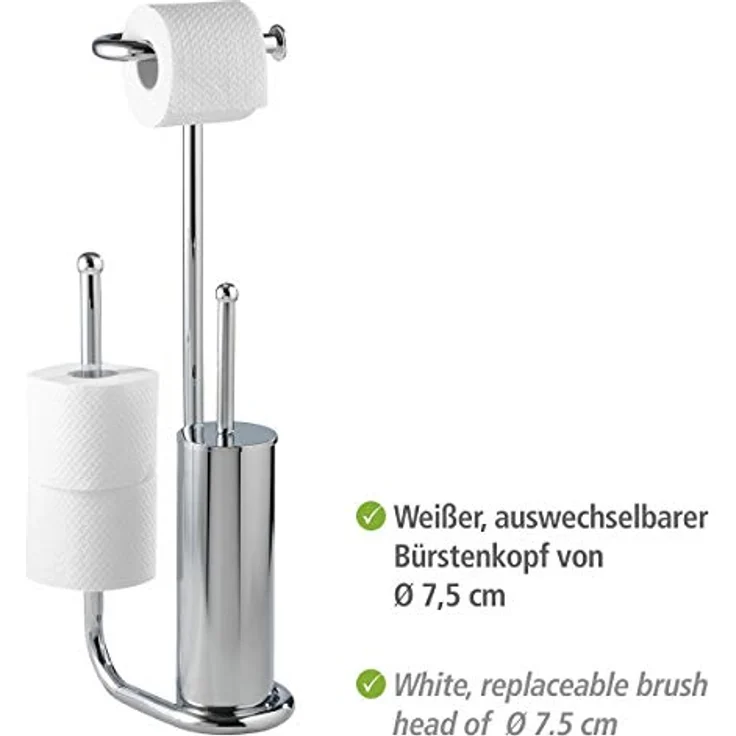 WENKO Stand WC-Garnitur Universalo Chrom, mit integriertem Toilettenpapierhalter und WC-Bürstenhalter, aus verchromtem Stahl, 20 x 62,5 x 23 cm – Bild 3