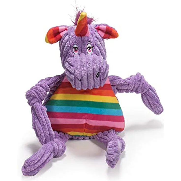 HuggleHounds Knottie Plüsch Hundespielzeug, Quietschendes Regenbogen-Einhorn, strapazierfähig, 38,1 cm hoch, für kleine, mittelgroße und große Hunde