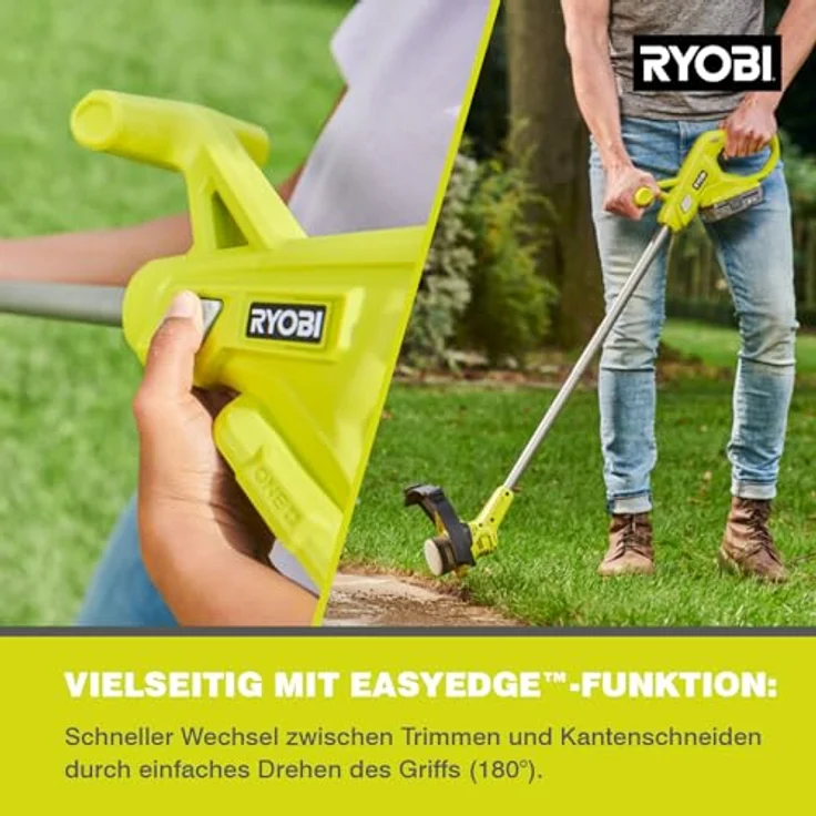 Ryobi RY18LT23A-0 18 V ONE+ Akku-Rasentrimmer (Schnittbreite 23 cm, EasyEdge für Wechsel zwischen Kanten- und Trimmmodus, inkl. 1 x Fadenspule, ohne Akku & Ladegerät im Karton), Grün – Bild 5