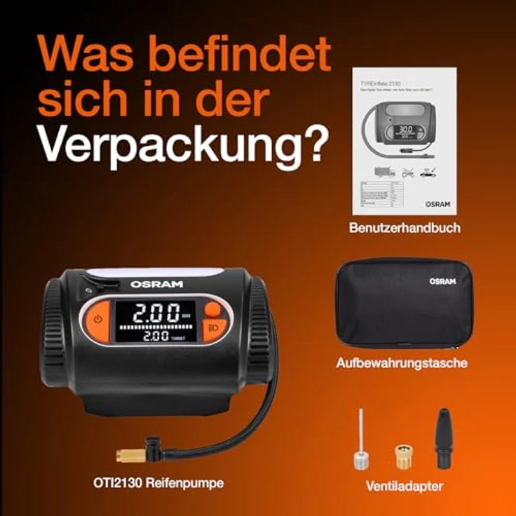 Osram OTI2130 TYREinflate 2130, Reifen-Kompressor mit digitalem Display, Auto-Stopp-Funktion und 3,5 m Stromkabel – Bild 6