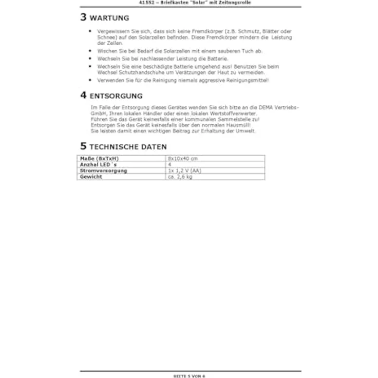 Briefkasten Wandbriefkasten Postkasten Solar LED Zeitungsrolle Edelstahl Design – Bild 9