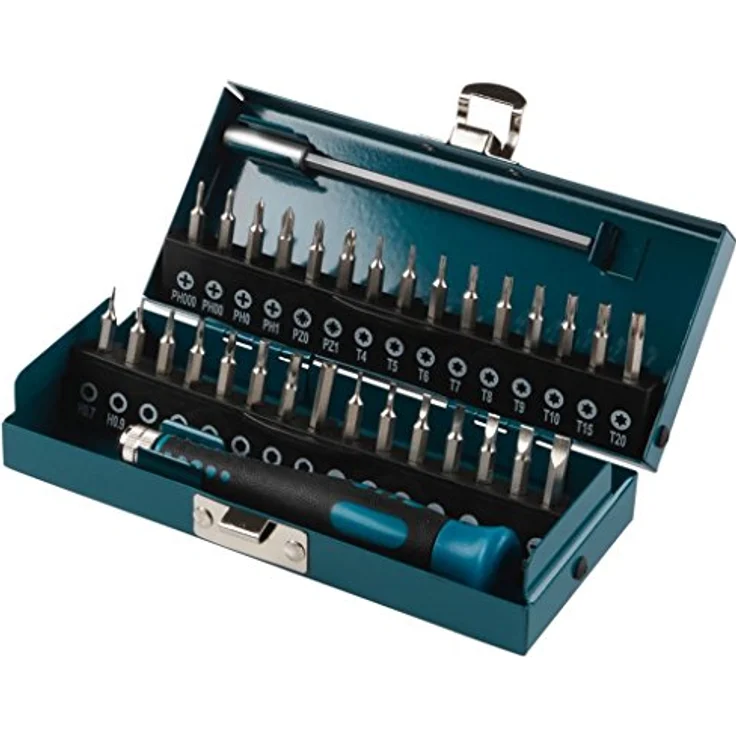 Wolfcraft Micro-Bit-Box für kleine Schrauben, 32-tlg. mit Solid-Bits für Schlitz, Kreuzschlitz, TORX und Innensechskant, kompakte Metallkassette – Bild 1