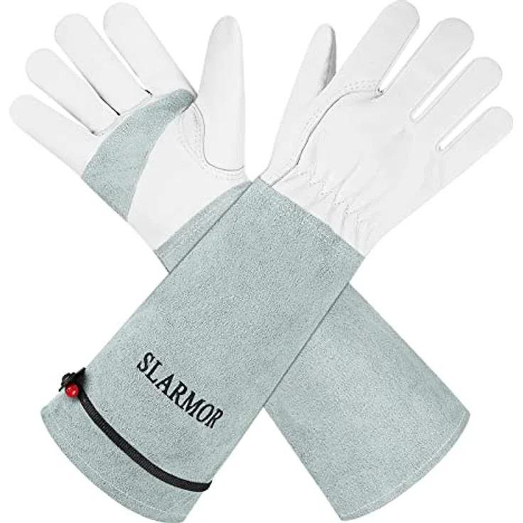 SLARMOR Gartenhandschuhe aus Leder, dornensicher mit Unterarmschutz, lange Rindsleder Arbeitshandschuhe für Damen und Herren, ideal zum Beschneiden von Rosen und anderen Pflanzen – Bild 1