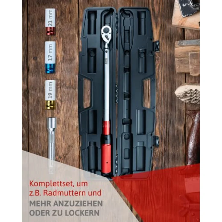Red Tools Drehmomentschlüssel, Stecknüsse & Aufbewahrungs-Koffer - 40-220 Nm 1/2 Zoll Antrieb - Radmutternschlüssel für Auto, Fahrrad, Motorrad – Bild 2