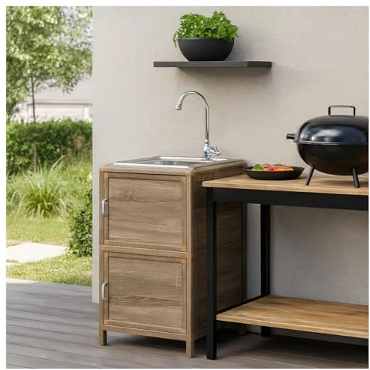 HTI-Living Küchenspüle Sonoma, Aluminium-Spüle mit Unterschrank, 46x41 cm, Edelstahl-Armatur für Garten und Camping – Bild 1