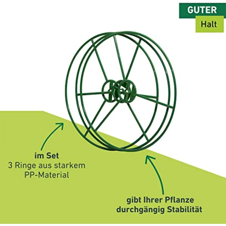 Windhager Pflanzenring Pflanzenstütze Staudenhalter Blumenstrütze Strauchstütze, grün, Ø 40 cm, 3 Stück, 06251 – Bild 4