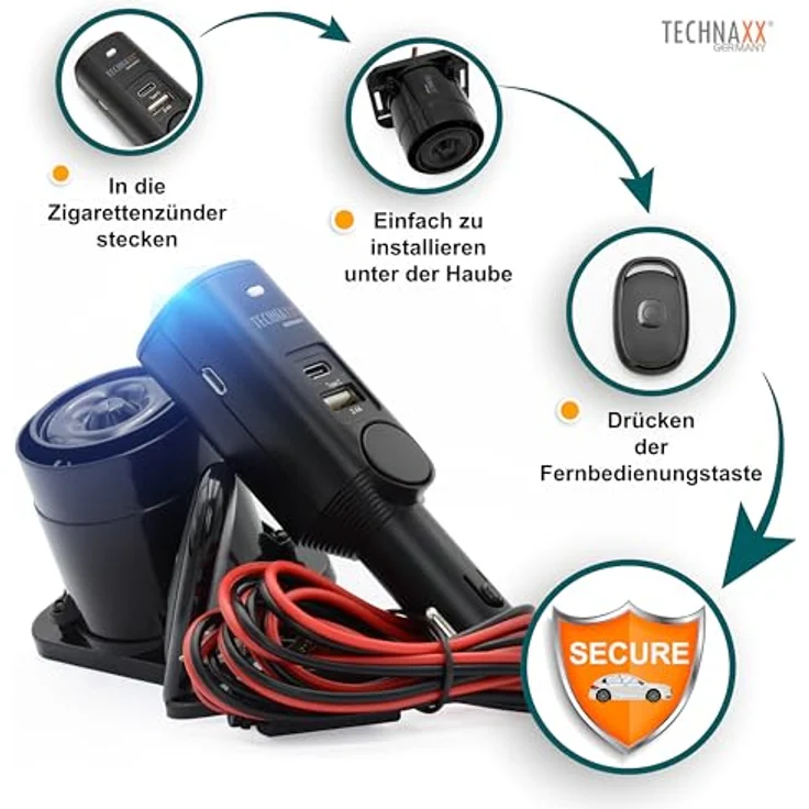 Technaxx Autoalarm Pro Alarmanlage, wiederaufladbare Anti-Diebstahl-Gadget, 105dB, USB-C, schwarz – Bild 7