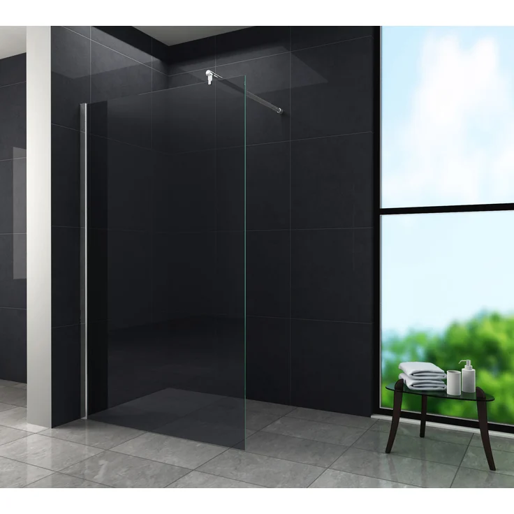 Glasdeals 10 mm Duschwand AQUOS-SMOKE, Rauchglas 140 x 200 cm mit Easy-Clean Beschichtung und verchromten Aluminiumprofilen