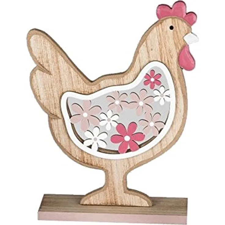 formano Dekofigur Dekohahn stehend mit bunten Blumen, 12 cm