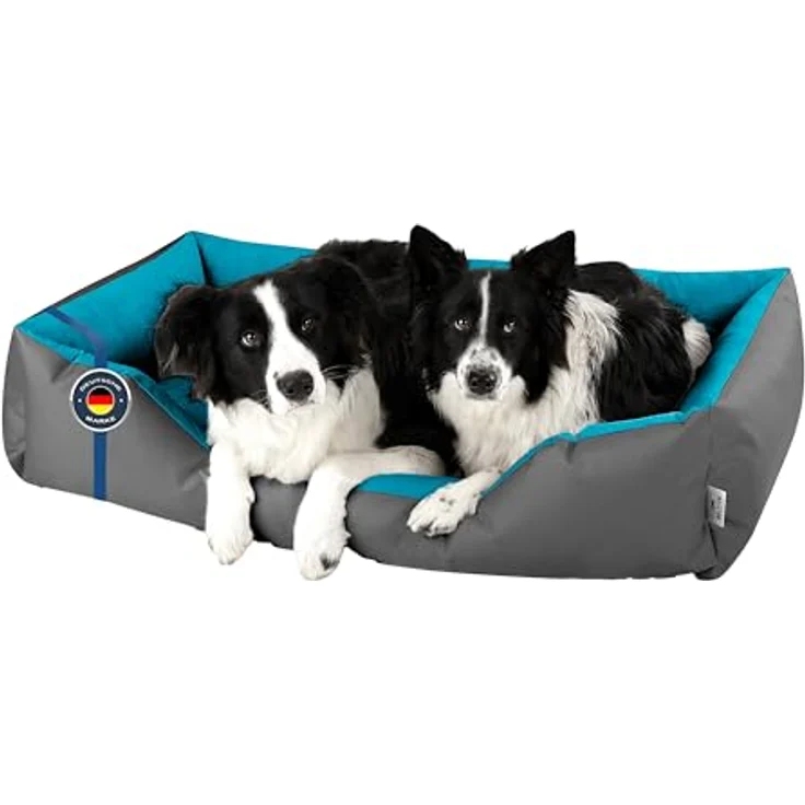 BedDog Hundebett LUPI, Hundekissen mit abziehbaren waschbaren Bezug, Hundekorb, Hundesofa, für große Hunde, XXL, grau-blau – Bild 1