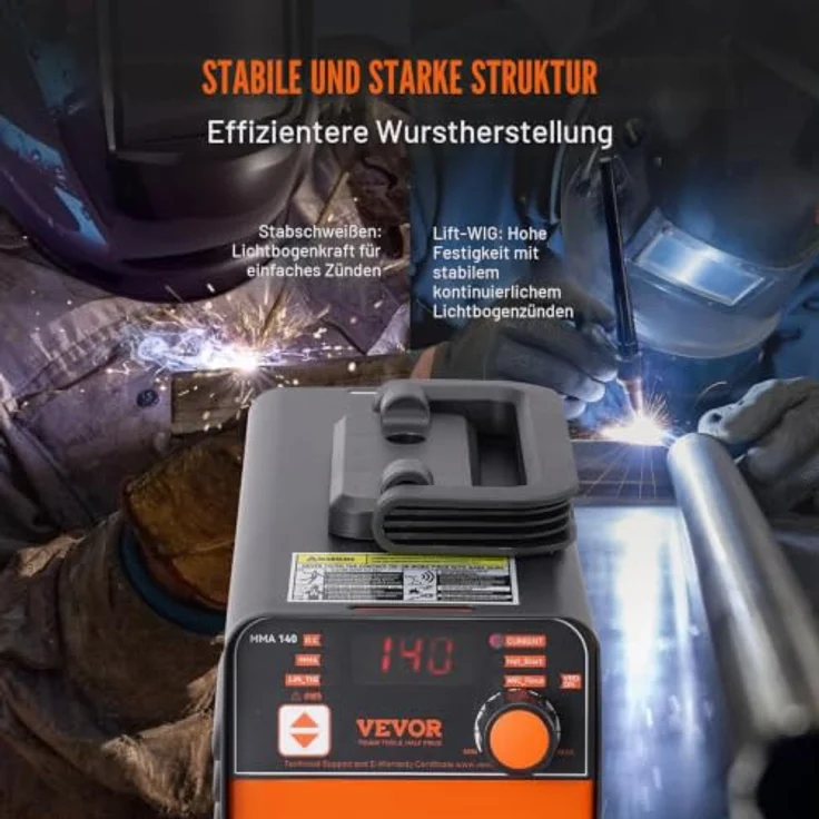 VEVOR 220 V Stabschweißgerät 140 A ARC/Lift WIG, tragbares 2-in-1 Schweißgerät mit großem LED-Display, Hot Start, Arc Force, Anti-Stick und VRD – Bild 3