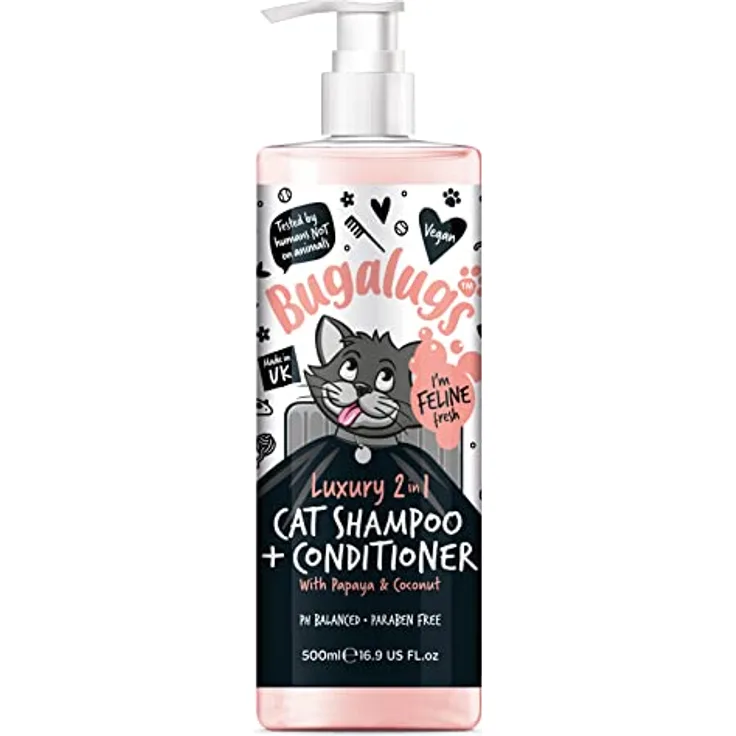Bugalugs 2in1 Katzenshampoo + Conditioner, 500 ml, pH-neutral, mit Papaya und Kokosnuss, Lake District