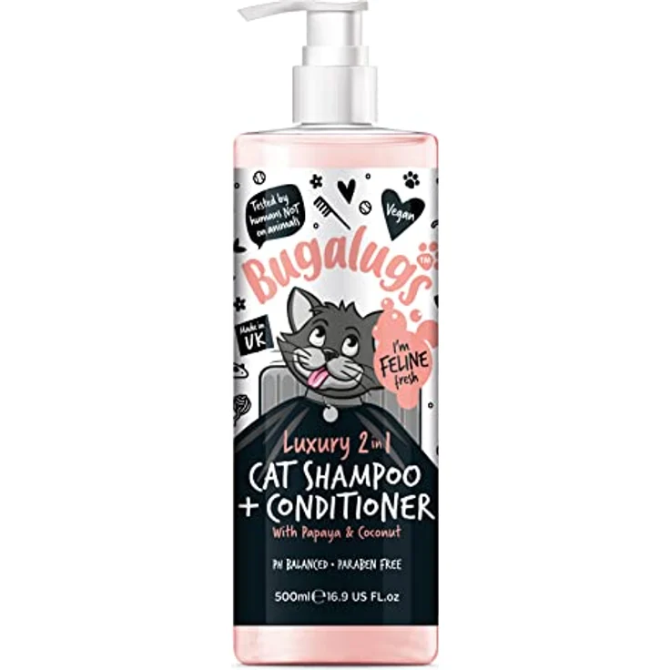Bugalugs 2in1 Katzenshampoo + Conditioner, 500 ml, pH-neutral, mit Papaya und Kokosnuss, Lake District – Bild 1