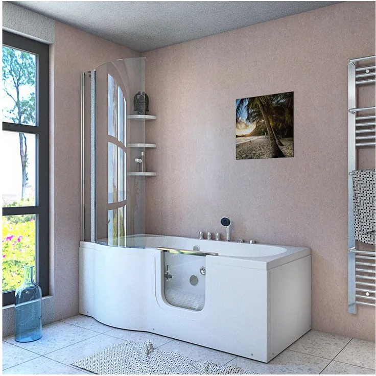 AcquaVapore Komplettdusche Seniorendusche und Wanne mit Whirlpool S12D-TH-WP-R 85x170 cm, Sicherheitsglas ESG, inkl. Duschwanne, Integrierte Massagedüsen, Überlauf Abfluss, weiß