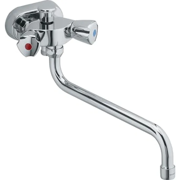 KLUDI Wannenfüll- und Brausearmatur, Brausebatterie DN 10 mit Terralux-Griffen, verchromt, schwenkbarer Auslauf 250 mm, Stichmaß 45 mm, Eigensicher gegen Rückfließen