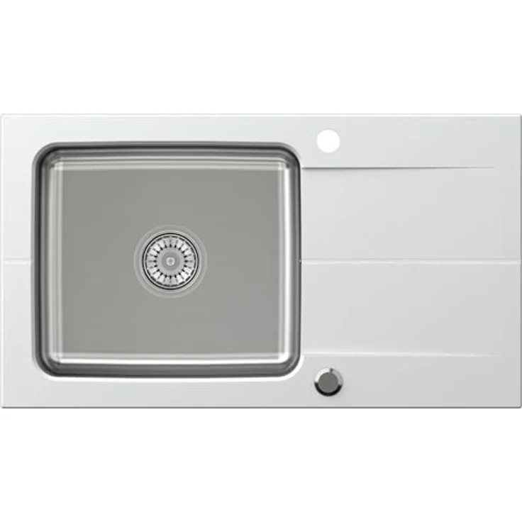 QUADRON Granitspüle EDWARD GraniteQ, Einbeckenspüle 78x44 cm mit Stahlkammer, Abtropffläche und Siphon, Weiß – Bild 11