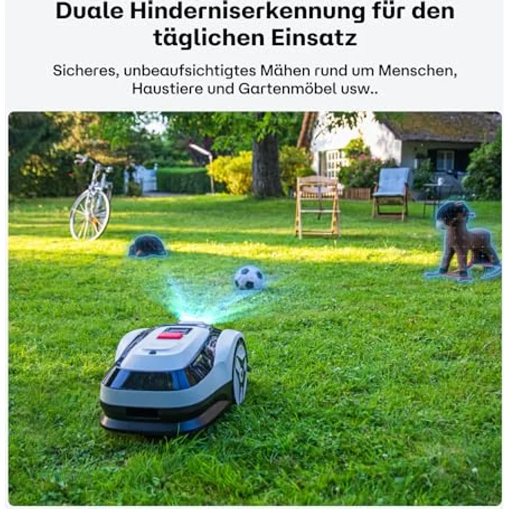 RoboUP Raccoon 2 SE, Rasenmäher Roboter ohne Begrenzungskabel, KI-gesteuert, max. 600㎡, 5Ah Schnelllade-Akku, App-Steuerung, 3-8cm Schnitthöhe, 20° Steigung, flüsterleise 56 dB – Bild 8