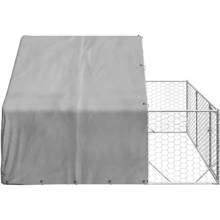 vidaXL Outdoor-Hundezwinger mit Auslauf 3x3x1,9 m Verzinkter Stahl, Überdachter Hundezwinger in Grau – Bild 4