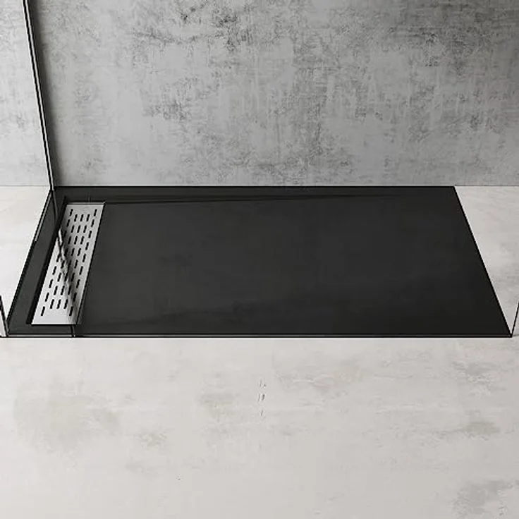 doporro Duschtasse Duschwanne Xetro04W, 80x90x5cm, flach aus schwarzem Acryl, rechteckig, DIN-Anschlüsse für bodenebene Montage, abnehmbare Abdeckung – Bild 3