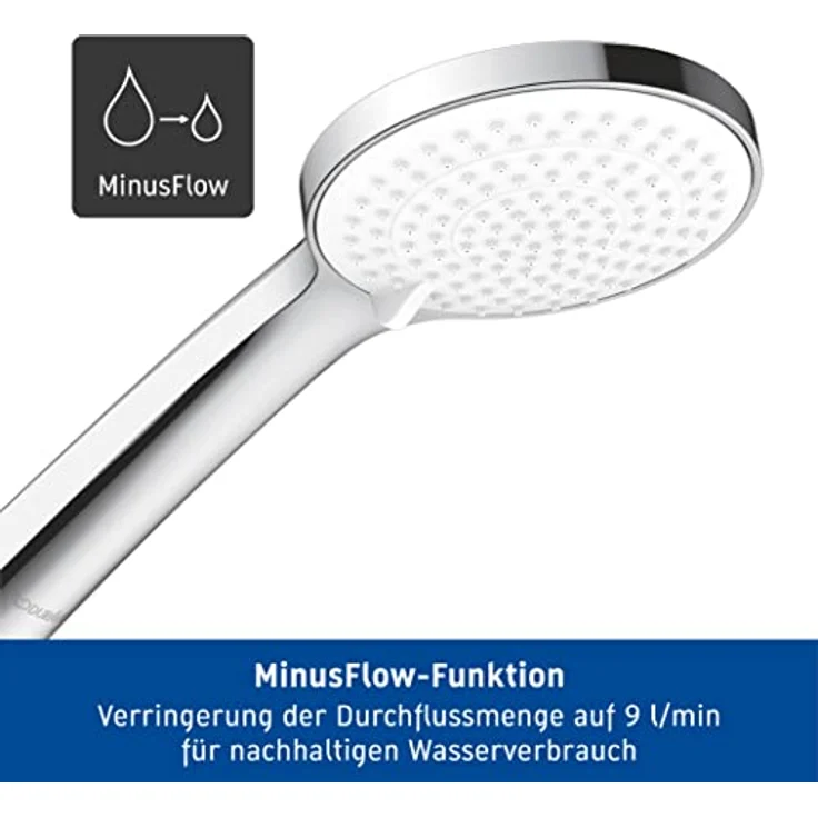Duravit Universal Duschkopf, Duschbrause mit 3 Strahlarten (Rain, Intense Rain, Soft Rain), Handbrause rund (Ø 110 mm), mit wassersparender MinusFlow-Funktion, reinigungsfreundlich, Chrom/Weiß – Bild 4
