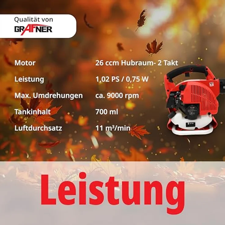 Grafner Benzin-Laubsauger 3 in 1 mit Häcksler 35L Fangsack, 250 km/h Blasgeschwindigkeit – Bild 4