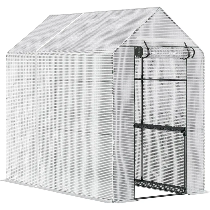 MH Handel GmbH Foliengewächshaus, begehbares Gewächshaus mit 4 Regalebenen, Tomatengewächshaus, Frühbeet mit aufrollbarer Tür, Grün, Stahl, PE, 120 x 186 x 190 cm