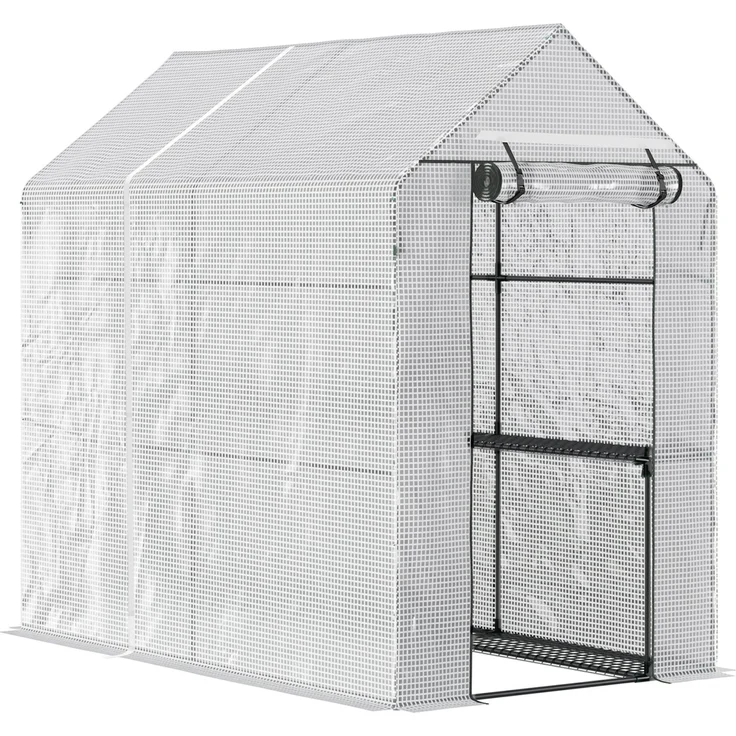 MH Handel GmbH Foliengewächshaus, begehbares Gewächshaus mit 4 Regalebenen, Tomatengewächshaus, Frühbeet mit aufrollbarer Tür, Grün, Stahl, PE, 120 x 186 x 190 cm
