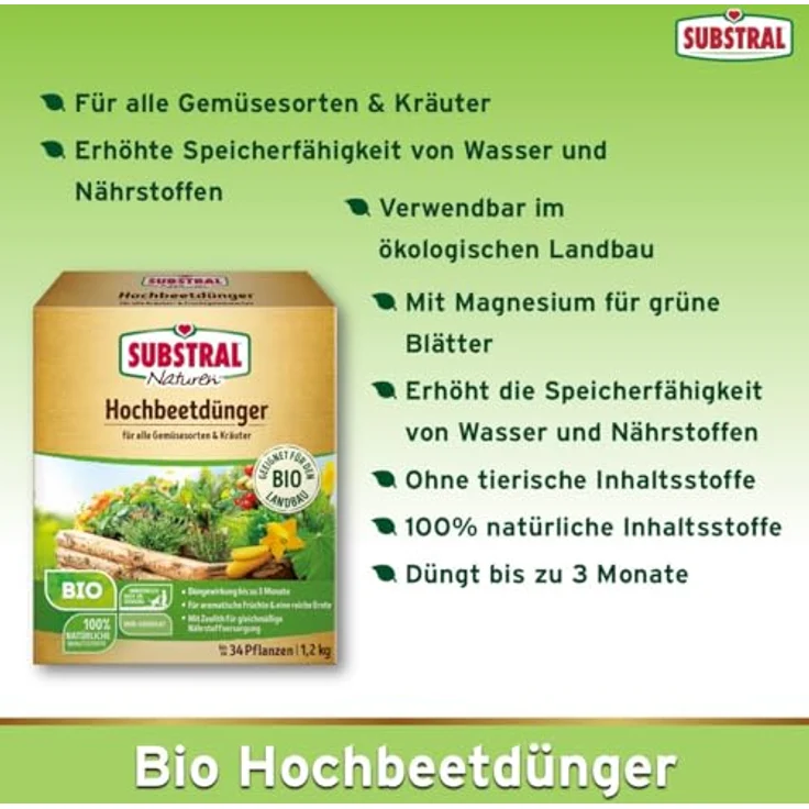 Substral Naturen Hochbeet Dünger, 1,2 kg Granulat für 3 Monate Nährstoffversorgung, 100% natürliche Inhaltsstoffe, ideal für Gemüse und Kräuter – Bild 3