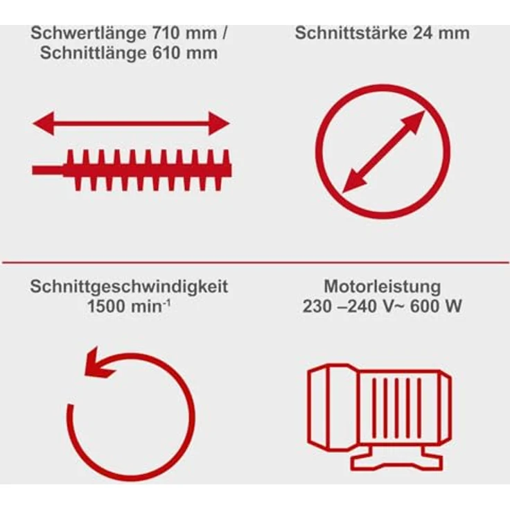 Scheppach Elektro-Heckenschere EHT610, 600 W, leistungsstarke Heckenschere mit 600 Watt Motor und drehbarem Handgriff, rot – Bild 2