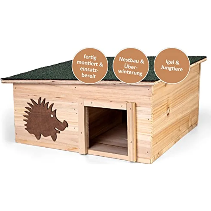 CULT at home Igelhaus mit Boden aus Holz 37 x 37 x 18 cm - Igelhotel mit Labyrintheingang – Igelfutter Haus Igelhütte - Igel Schlafhaus und Deko für den Garten – fertig montiert – kein Bausatz