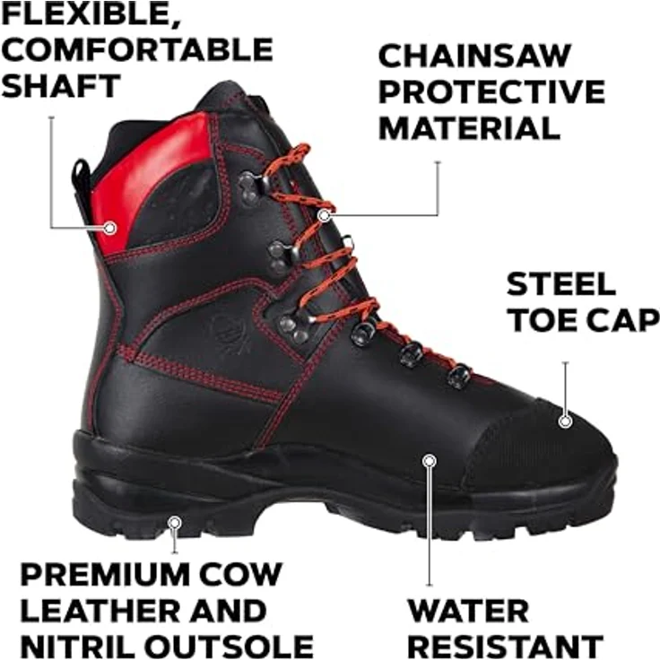 OREGON Schnittschutzstiefel Waipoua, Leder, wasserabweisend, Hitzebeständig bis 300 °C, Schwarz/Rot, Größe 46 – Bild 7