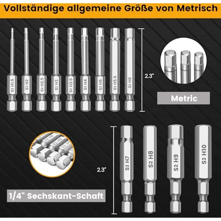 MULWARK Magnetic Hex Head Inbusschlüssel Bit Set 13pc, Präzisions-Inbus-Bits aus S2 Stahl, korrosionsbeständig, 1/4" Innensechskant – Bild 2