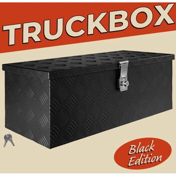 Trucky Deichselbox D050, schwarze Aluminium Werkzeugkiste mit abschließbarem Deckel, 68 x 31 x 25 cm, wasserdicht und robust – Bild 2