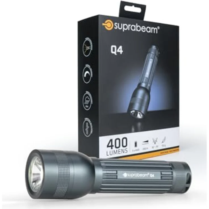 Suprabeam Taschenlampe Q4 (12.90 cm, 400 lm) mit stufenloser elektronischer Dimmung, Hyperfokus Schiebe-Optiksystem – Bild 2
