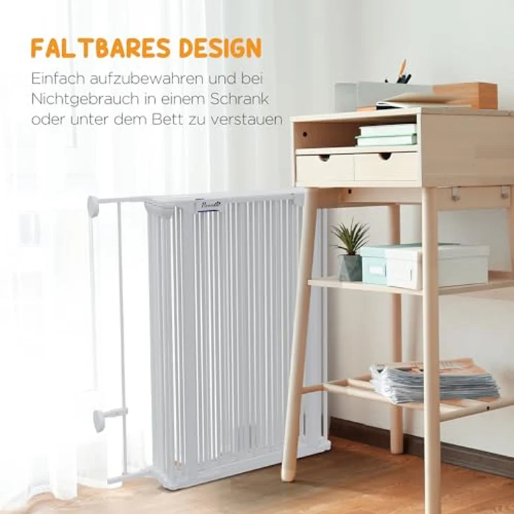 PawHut Welpenauslauf klappbar Absperrgitter Hunde, 90 cm Hoch, Freilaufgehege mit 8 Platten, Freistehendes Hundegitter mit Tür, Flexible Kaminschutzgitter für Hunde, Stahl, Weiß – Bild 4