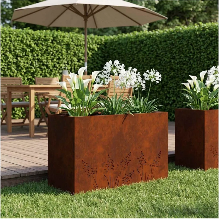 vidaXL Hochbeet Garten-Pflanzgefäß Rostoptik aus Wetterfeststahl, 80 x 20 x 49 cm, rechteckig und wetterbeständig