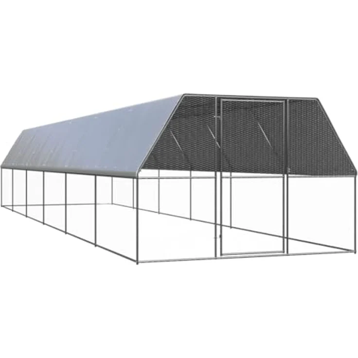 vidaXL Hühnerstall, Outdoor-Hühnerkäfig aus verzinktem Stahl, 3x12x2 m, silbern mit wasserabweisendem Dach und Tür mit Schloss – Bild 1
