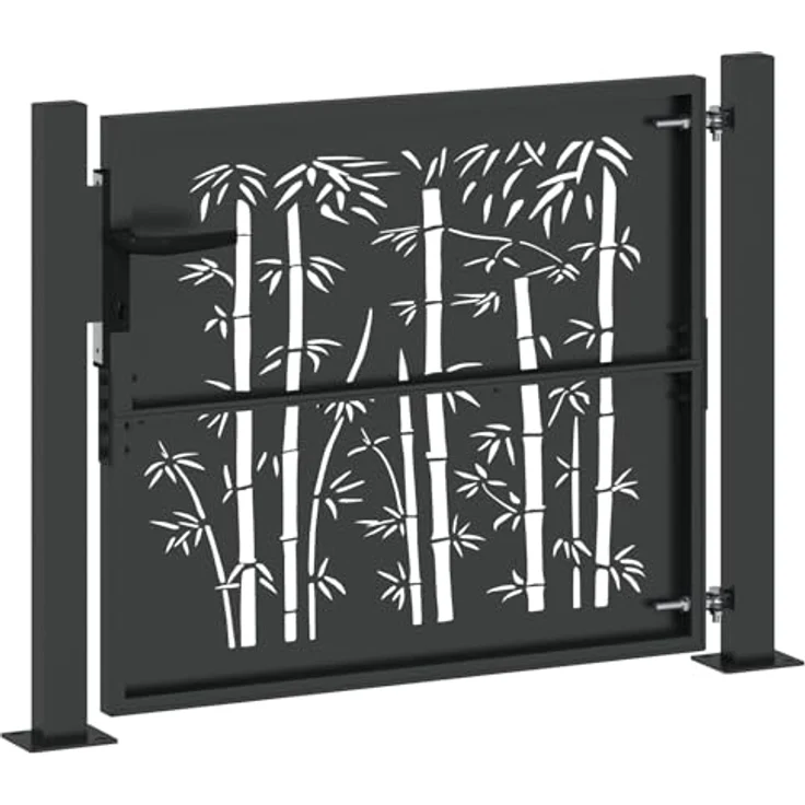 vidaXL Gartentor 105x75 cm, Gartentor aus pulverbeschichtetem Cortenstahl mit Bambus Design, schwarz – Bild 6