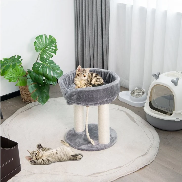 COSTWAY Kratzbaum Katzenbaum, grau, mit Fellknäuel und Sisalseil
