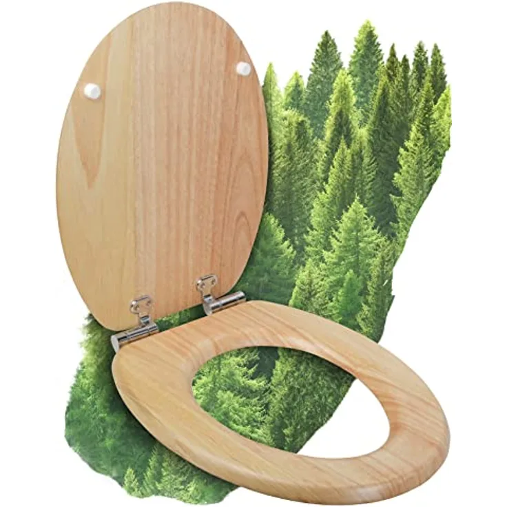 Calmwaters WC Sitz Modern Wellness, Absenkautomatik aus Kiefer Holz, individuelle Maserung, universelle O-Form, bis 150 kg belastbar