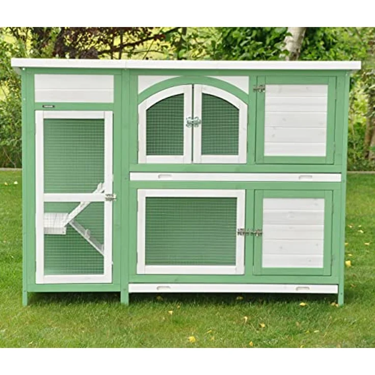 nanook Premium Kaninchenstall Jumbo XXL, besonders großer Hasenstall mit Seitenaufgang, wetterfest in grün-weiß, 145 x 48 x 109 cm – Bild 3