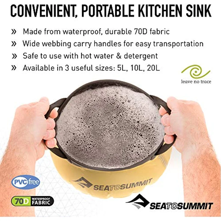 Sea to Summit Fregadero plegable 20L, faltbares Waschbecken mit Edelstahlring und breiten Tragegriffen, inklusive Aufbewahrungstasche – Bild 2