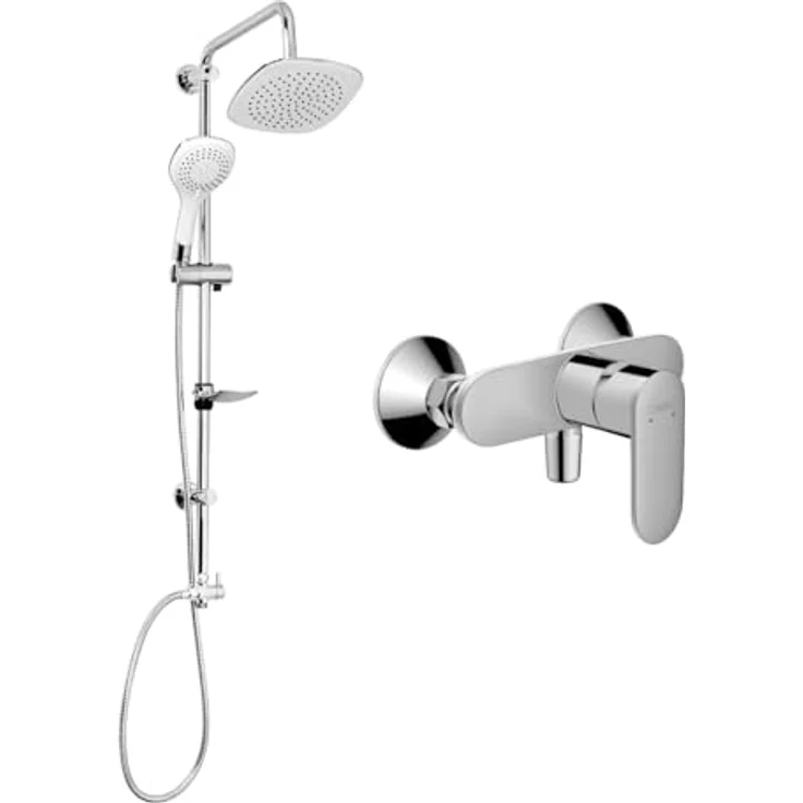 Hansgrohe Vernis Blend Duscharmatur Einhebelmischer Set mit Aloni Handbrause und Regendusche, Aufputz Wandmontage, in Chrom oder Schwarz matt – Bild 1