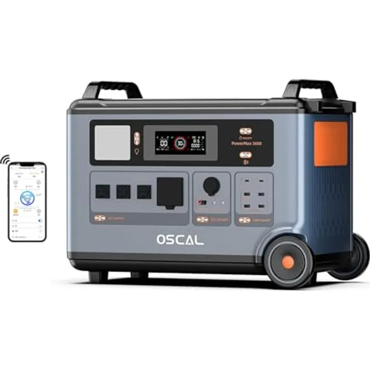 TerraVolt OSCAL PowerMax 3600SE, Tragbare Powerstation mit 3600Wh LiFePO4 Akku, 3600W / 7200W Peak, 14 Ausgänge, App-Steuerung, 0–80% in 1 Std, USV für Camping und Notfälle