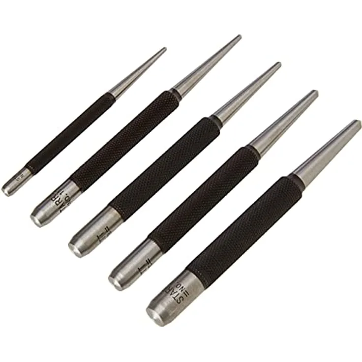 Starrett Körner mit rundem Schaft Set, 5teilig bestehend aus je 1 x Artikelnummer 117AA, A, B, C, D in Kunststoffhülle S117PC