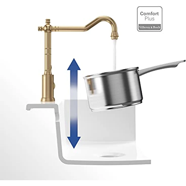 Villeroy & Boch Avia 2.0, Hochdruck Küchenarmatur in Gold, Einhebelmischer mit schwenkbarem Auslauf und 360° Schwenkbereich – Bild 6