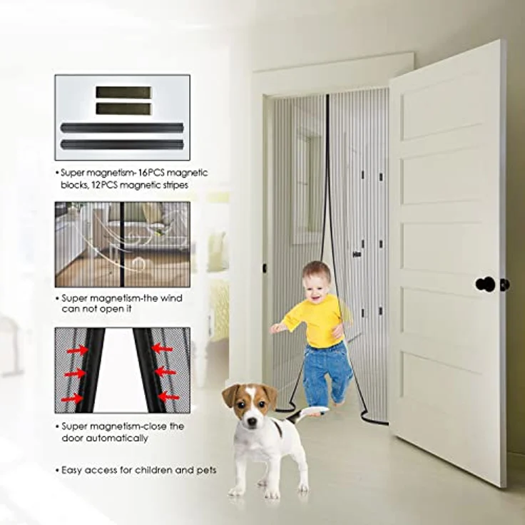 MYCARBON Fliegengitter Balkontür 160x220cm, Stärkere Magnet Insektenschutz, ohne Bohren, einfache Montage, schwarz – Bild 4
