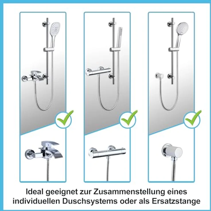 Görbach Edelstahl Duschset, 70 cm Duschstange mit drehbarer Duschkopfhalterung und variablen Wandbefestigungen - Chrom – Bild 5